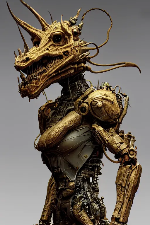 Prompt: portrait of a young dragon robot, intricate, dystopian toy, sci - fi, extremely detailed, biopunk suit, digital painting, sculpted in zbrush, artstation, concept art, smooth, sharp focus, illustration, chiaroscuro lighting, golden ratio, incredible art by stanley artgerm lau and greg rutkowski and alphonse mucha and simon stalenhag