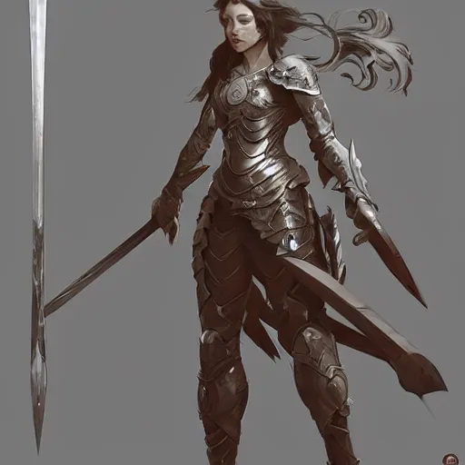 Image similar to a woman dressed in armor and holding a sword, concept art by krenz cushart and artem demura and alphonse mucha, polycount, fantasy art, polycount, concept art, zbrush