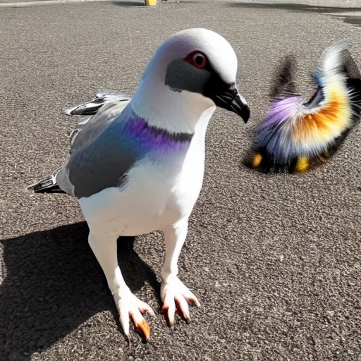 Image similar to a mix of a pigeon and a dog, photography