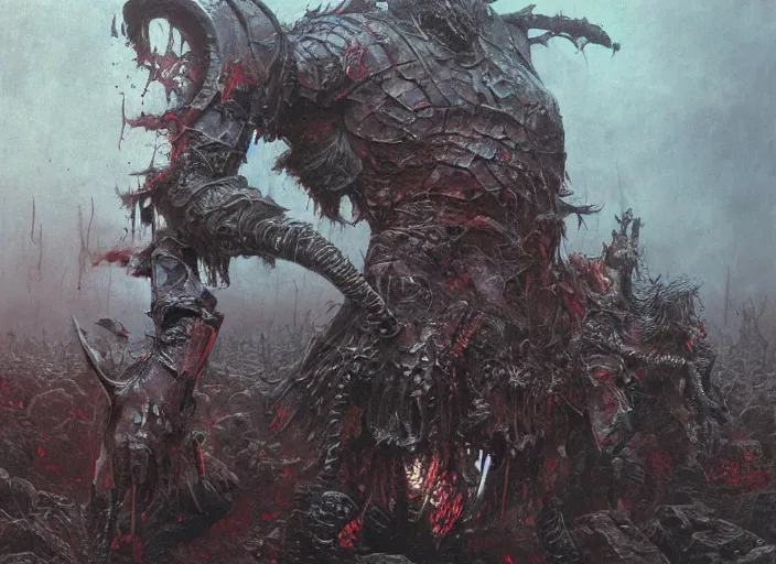 Image similar to chaos warlord concept, warhammer khorne warrior, beksinski, ruan jia, dark soul concept art, wayne barlowe