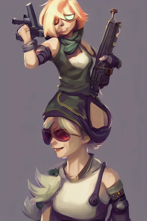 Prompt: tristana minimalist arcane league of legends wild rift hero champions fantasy tank support marksman mage fighter assassin, design by lois van baarle by sung choi by john kirby