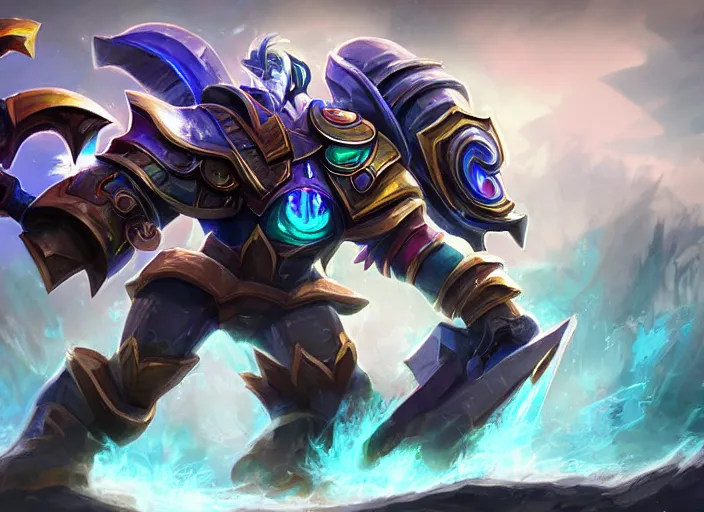 Prompt: champion splashart of champion made out of ancient tech