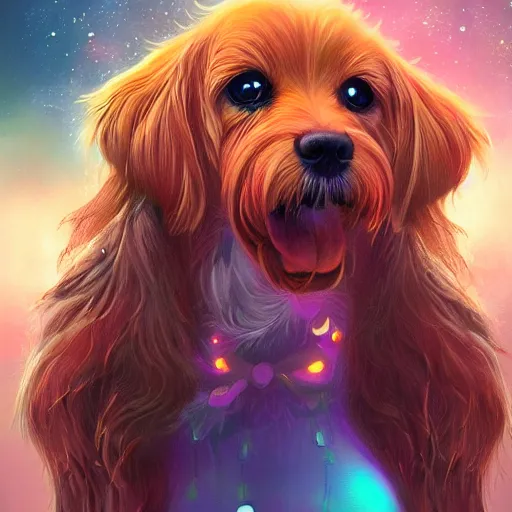 Image similar to portrait of a beautiful cute dog falling into the third dimension by Ross Tran, 4k, intricate details