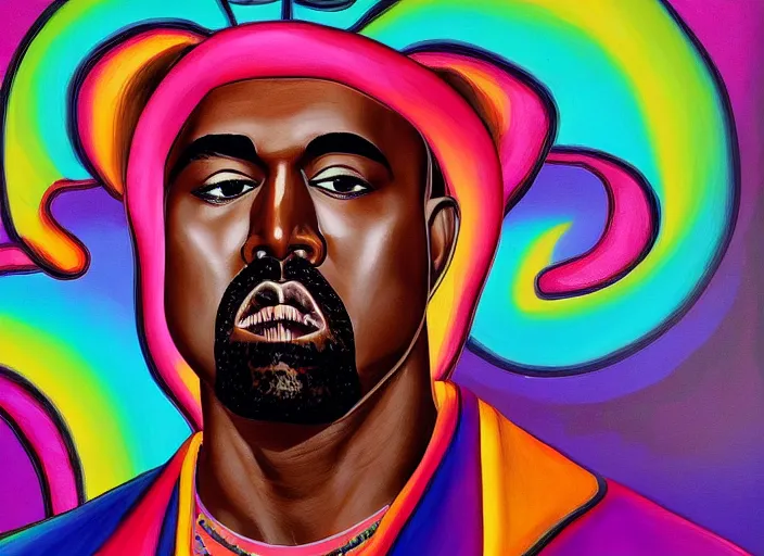 Image similar to kanye west goes and a kanye quest to find hidden treasure, an ultrafine detailed painting by lisa frank, trending on deviantart, pop surrealism, lowbrow, colorful