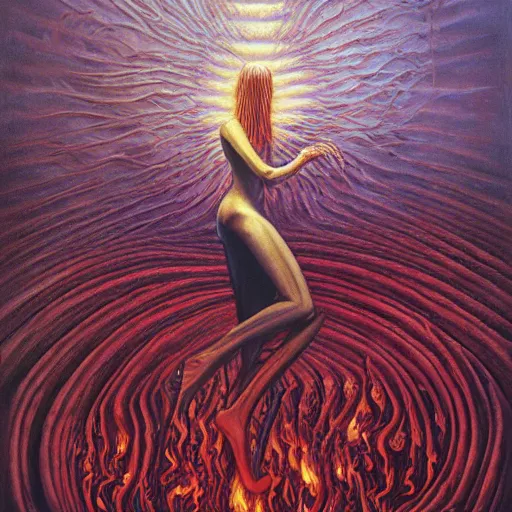 Image similar to a woman dancing with fire jacek yerka, alex gray, zdzisław beksiński, dariusz zawadzki, jeffrey smith and h.r. giger, oil on canvas, 8k highly professionally detailed, trending on artstation