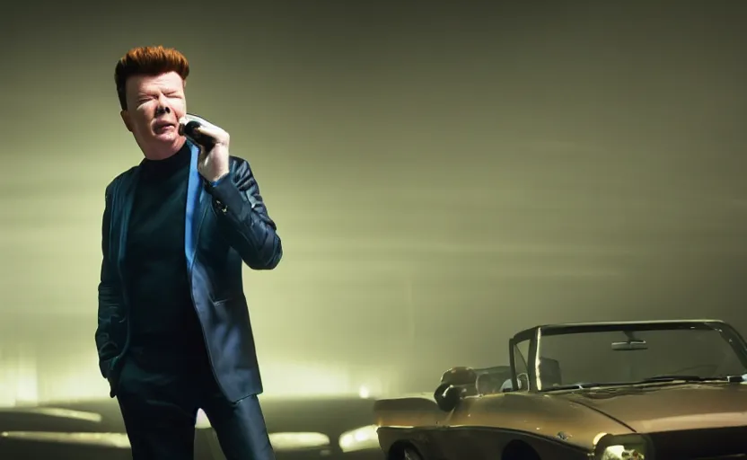 Prompt: photo of rick astley giving up, dramatic blue dark lighting, ultra detailed, movie frame, cinematical composition, 4 k, dad
