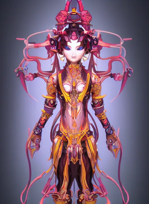 Prompt: character design, nezha resurrected in mechanical lotus,