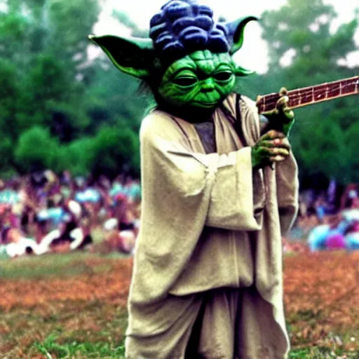 Image similar to yoda performing at woodstock