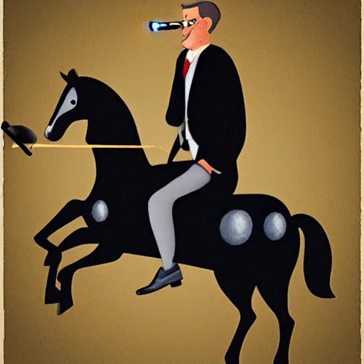 Image similar to an antropomorphic horse wearing a suit smoking a cigar