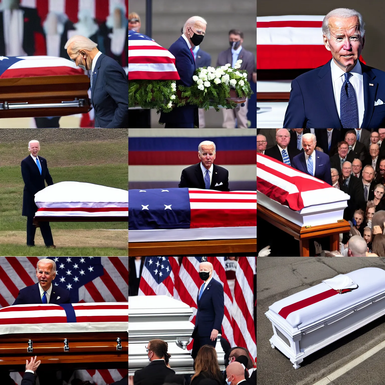 Prompt: photo of a pale dead joe biden in open casket