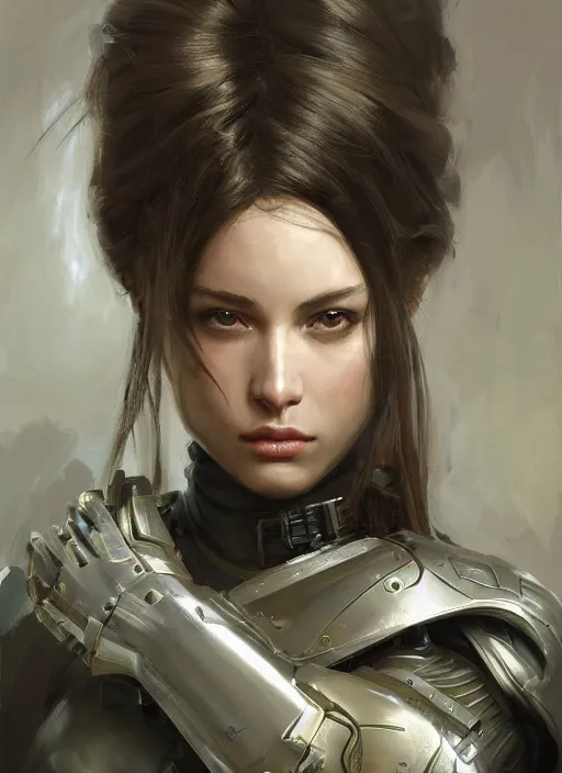 Image similar to a professional painting of a beautiful young female, clothed in stealth armor, olive skin, long dark hair, beautiful bone structure, symmetrical facial features, intricate, elegant, digital painting, concept art, smooth, sharp focus, illustration, from Metal Gear, by Ruan Jia and Mandy Jurgens and Artgerm and William-Adolphe Bouguerea