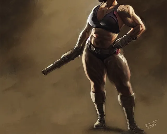 Image similar to portrait of a female bodybuilder ww ii soldier in team fortress 2 style, epic, tragic, dark fantasy art, fantasy, pretty, hd shot, digital portrait, beautiful, artstation, comic style, by artgerm, guy denning, jakub rozalski, magali villeneuve and charlie bowater