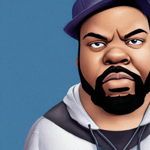 Image similar to a cartoon character ice cube, album cover,, a character portrait by weiwei, cgsociety, sots art, official art, art, character,