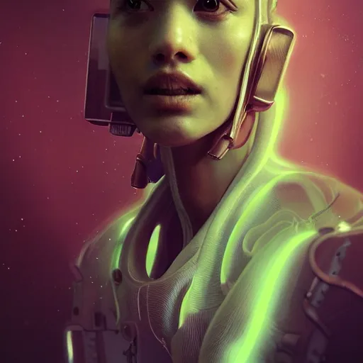 Image similar to hyperrealistic portrait of a woman monster astronaut, full body portrait, well lit, intricate abstract. cyberpunk, intricate artwork, by Tooth Wu, wlop, beeple. octane render,in the style of Jin Kagetsu, James Jean and wlop, highly detailed, sharp focus, intricate concept art, digital painting, ambient lighting, 4k, artstation