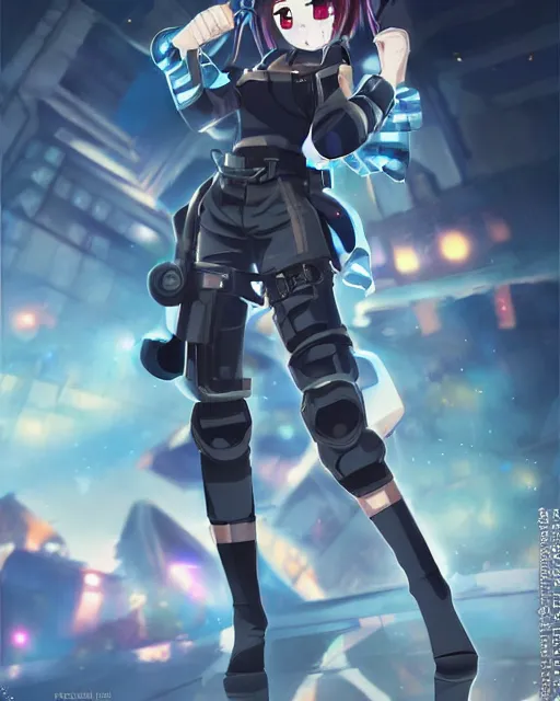 Image similar to full body image of anime girl in mechanic armor in night tokyo by makoto sinkai, perfect face, fine details