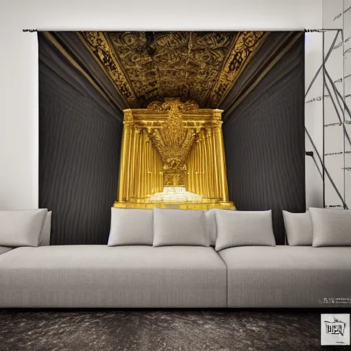 Image similar to Digital art of the golden throne room Imperial matte finish, ominous dramatic wide angle, god rays