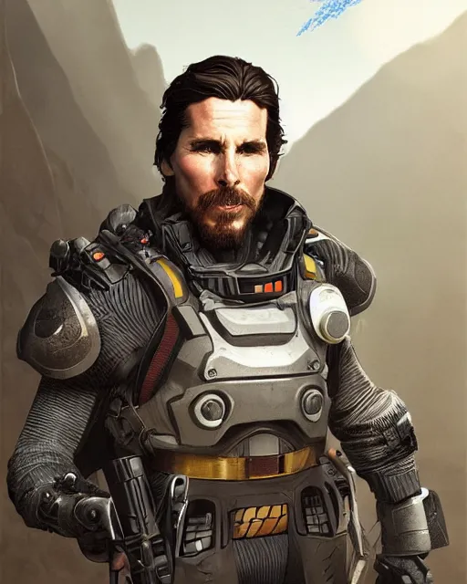 Prompt: Christian Bale as an Apex Legends character digital illustration portrait design by, Mark Brooks and Brad Kunkle detailed, gorgeous lighting, wide angle action dynamic portrait