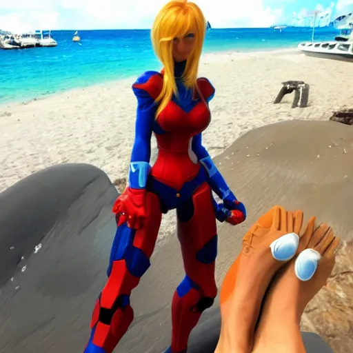 Prompt: metroid samus aran chilling in aruba