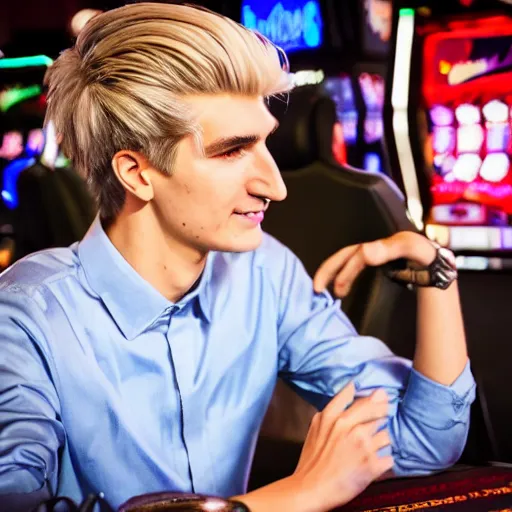 Image similar to really handsome gigachad xqc gambling : : realistic : : 1 dslr : : 1 - - quality 2