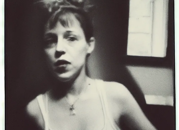 Image similar to dusty polaroid of young kathy acker