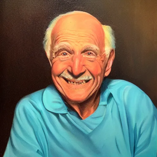 Prompt: painting of a smiling old man with dramatic lighting