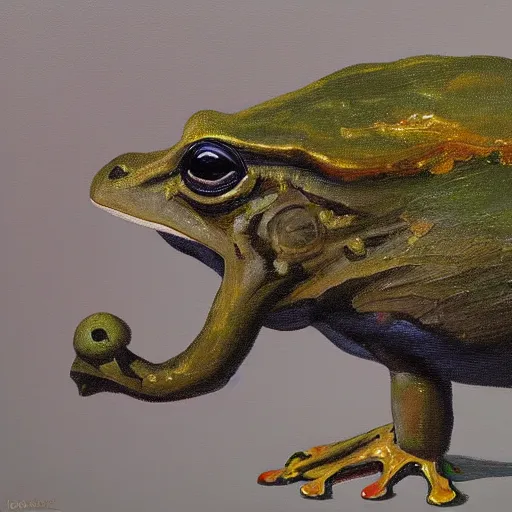 Image similar to frog - elephant creature, oil painting