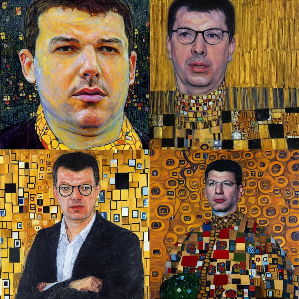 Prompt: Aleksandar Vučić, painting in the style of Gustav Klimt