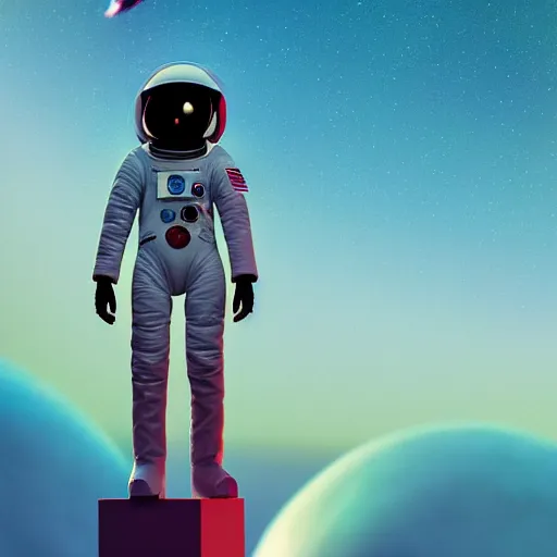 Image similar to digital art of steed situated on top of an human astronaut. from western by hiroyuki okiura and katsuhiro otomo and alejandro hodorovski style with many details by mike winkelmann and vincent di fate in sci - fi style. volumetric natural light photo on dsmc 3 system,