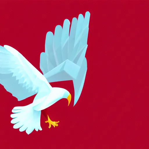 Prompt: 2 dimensional, vector, white eagle icon, red background, 2D, cgsociety, artstation, octane render