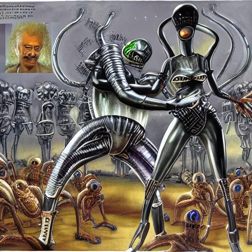 Prompt: ronald mcdonald versus queen alien by h. r. giger highly detailed, cinematic, panoramic