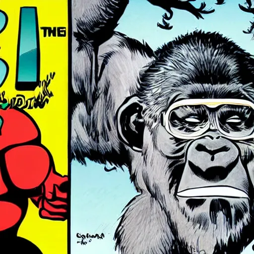 Prompt: gorilla with glasses, alan davis style,