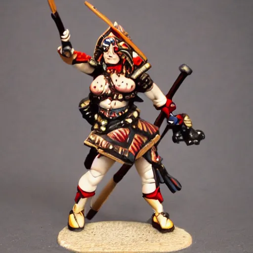 Image similar to full body photo of a female harlequin valkyrie warrior