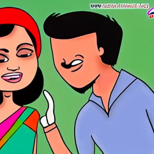 Prompt: Indian matchmaker yells at boy for choosing the wrong wife, cartoon style