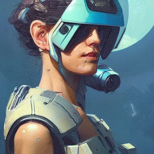 Prompt: a beautiful portrait of a space bounty hunter by katsuhiro otomo and greg rutkowski trending on artstation