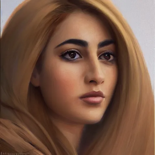 Prompt: portrait of a majestic Iranian young woman with long blonde hair, photorealist, 4k