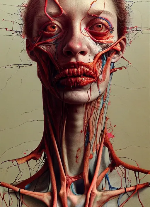 Prompt: there is ugliness in beauty, but there is also beauty in ugliness detailed portrait painting inspired by beksinski and alex gray, accurate anatomy by jenny saville, edward hopper trending on artstation. 8 k