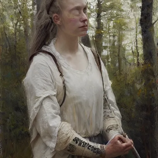 Image similar to Richard Schmid and Jeremy Lipking portrait painting of A shield-maiden (Old Norse: skjoldmø [ˈskjɑldˌmɛːz̠]) was a female warrior from Scandinavian folklore and mythology. Shield-maidens are often mentioned in sagas such as Hervarar saga ok Heiðreks and in Gesta Danorum. They also appear in stories of other Germanic peoples: Goths, Cimbri, and Marcomanni.[1] The mythical Valkyries may have been based on such shield-maidens.[ full-figure