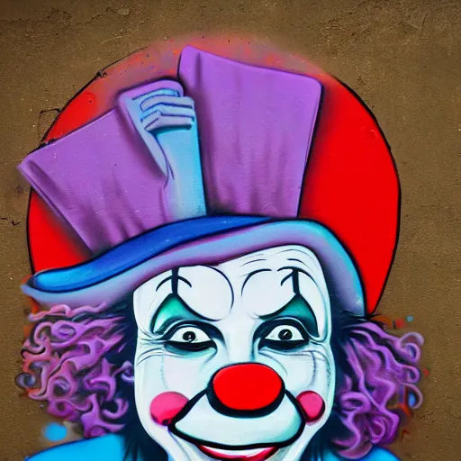 Prompt: clown waving hello, graffiti