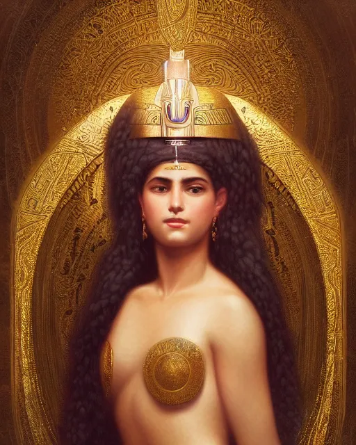 Image similar to Jessica Kahawaty as a beautiful egyptian princess, gorgeous, portrait, powerful, intricate, beautiful, masterpiece, elegant, volumetric lighting, digital painting, highly detailed, artstation, sharp focus, illustration, William-Adolphe Bouguereau, Hajime sorayama, ruan jia