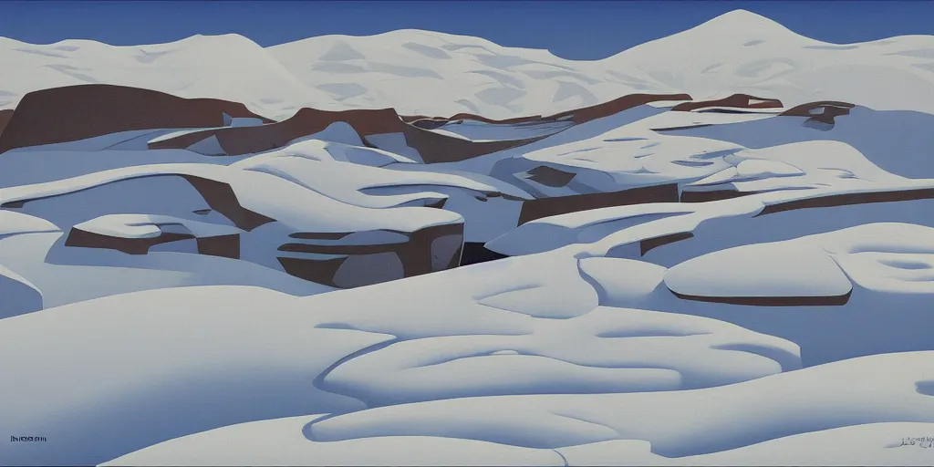 Prompt: nunavut landscape in winter by kenton nelson