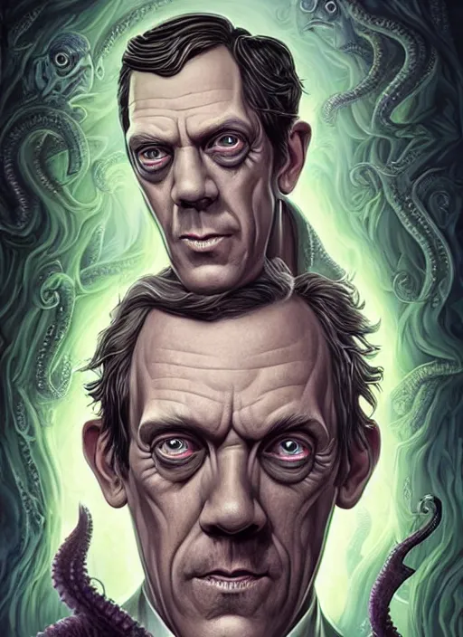 Image similar to lovecraft lovecraftian portrait of hugh laurie, cthulhu, pixar style, by tristan eaton stanley artgerm and tom bagshaw.