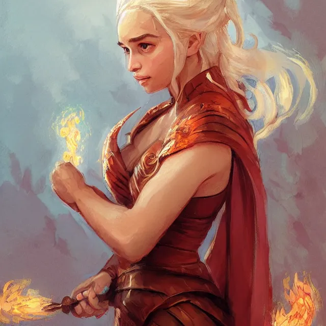 Image similar to daenerys targaryen as a firebender, portrait, elegant, intricate, digital painting, artstation, concept art, smooth, sharp focus, illustration, art by konstantin korovin and daniel f. gerhartz and john howe