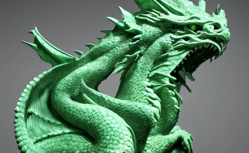 Image similar to statue of a dragon made of green jade, subsurface scattering, translucent, Dynamic Light and Shadows, Rendering, Redshift, 8k