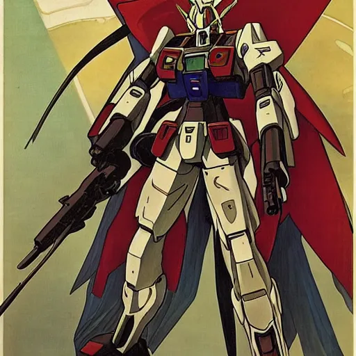 Image similar to anime manga mecha gundam pilot portrait by Alphonse Mucha art nuevou