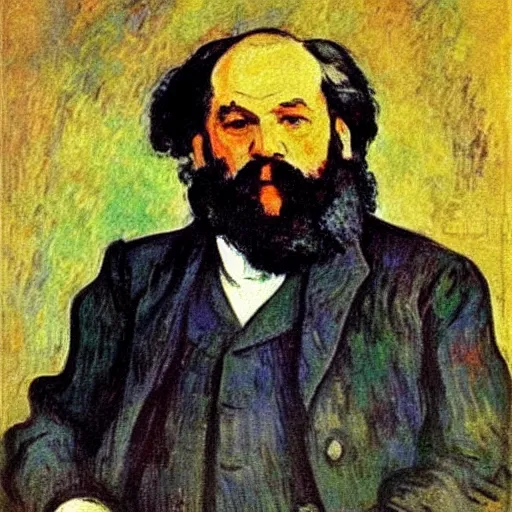 Image similar to beautiful post - impressionist painting portrait of karl marx by, henri de toulouse - lautrec, camille pissarro, paul cezanne, henri rousseau, vincent van gogh, henri - edmond