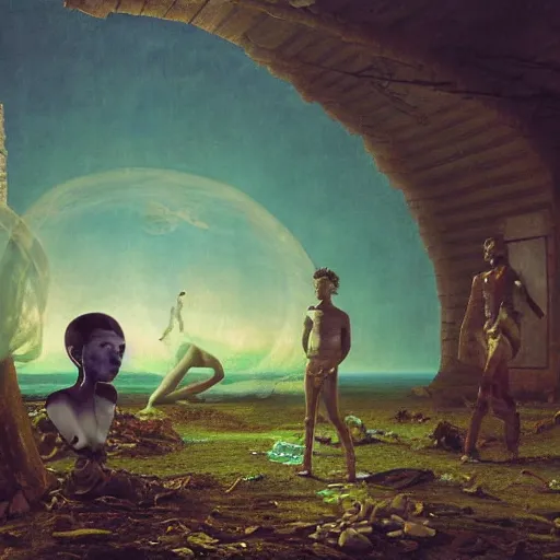 Image similar to dj rave party, hyperrealistic surrealism, dreamscape, david friedrich, award winning masterpiece with incredible details, zhang kechun, a surreal vaporwave vaporwave vaporwave vaporwave vaporwave painting by thomas cole of a gigantic broken mannequin head sculpture in ruins, astronaut lost in liminal space, highly detailed, trending on artstation