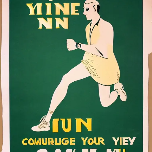 Image similar to year 1 9 2 8 health advice poster for running. mint green and gold