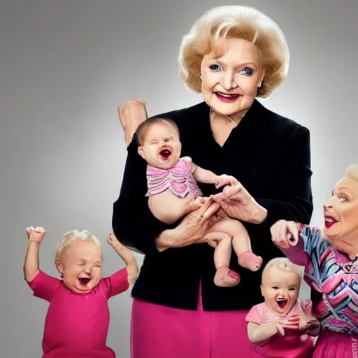 Image similar to betty white juggling babies