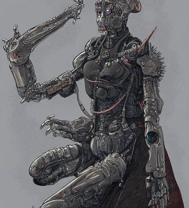 Prompt: a character portrait of a grimdark cyborg wizard in the style of jean giraud in the style of moebius trending on artstation deviantart pinterest detailed realistic hd 8 k high resolution