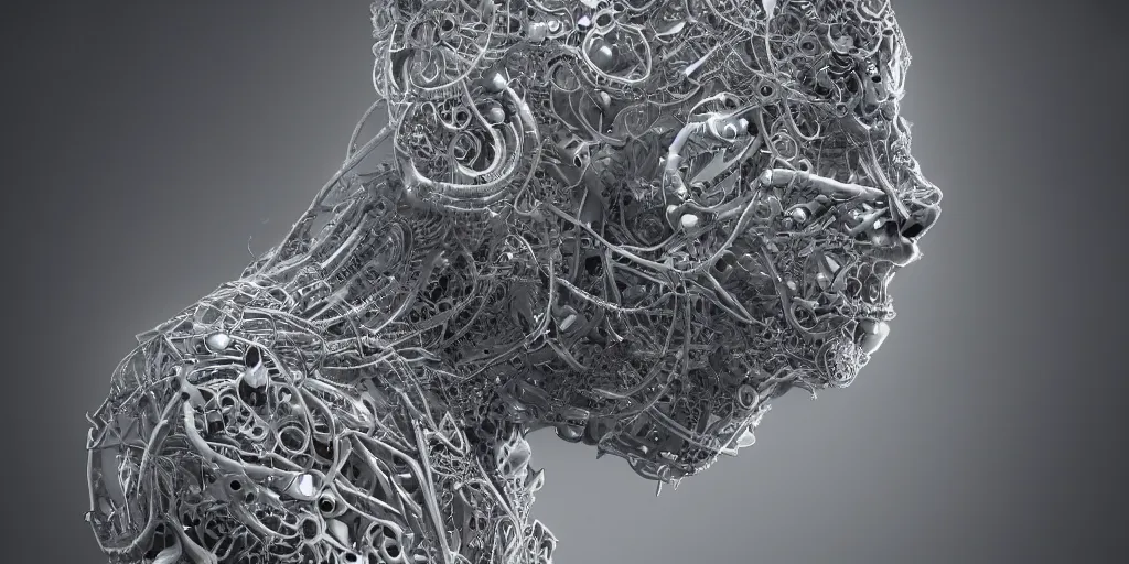 Image similar to hyperrealistic photography of a stunningly beautiful cyborg male, consciences being installed sci - fi, intimate, intricate filigree, fibonacci, in the style of beth cavener, jin kagetsu, and wlop, highly detailed, chrome face symmetry, masterpiece, award winning, sharp focus, concept art, high key, ambient lighting, 8 k, octane render,